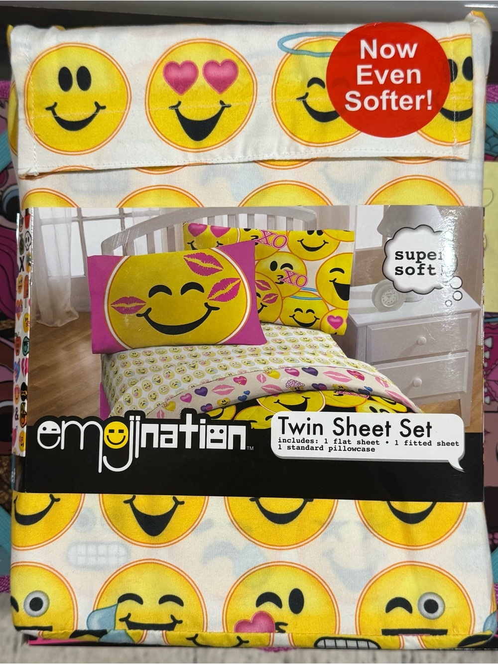 Emojination Kids Smiley EMOJI Face Microfiber TWIN Sheet Set BEDDING NEW NWT HTF